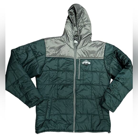 Coalatree Mens XXL Camper Hooded Puffer Coat/Jacket Green & Gray Nylon Ripstop - Picture 1 of 8
